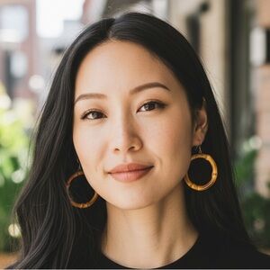 BOUTIQUE XL Bamboo Round Hoop Drop Earrings